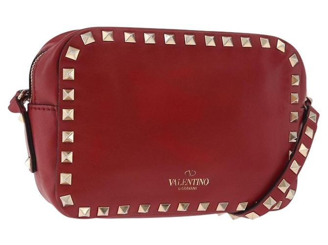 Borsa a Spalla VALENTINO Rock Studs in Pelle Rosso Oro Auth BA12744 D'oro