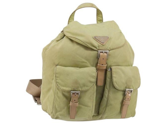 PRADA Backpack Nylon Green Silver Auth 180684 Silvery