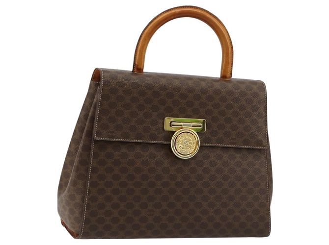 Céline Sac à main médaillon en toile Macadam CELINE PVC Cuir Marron Or Auth 180312A