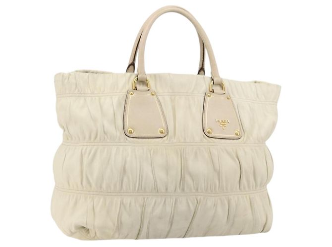 PRADA Handtasche Leder Elfenbein Gold Auth bs35142 Golden Roh