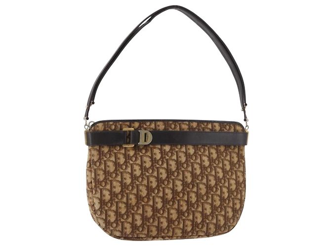 Borsa a Spalla Christian Dior Trotter Canvas Oro Beige Auth 179906 D'oro