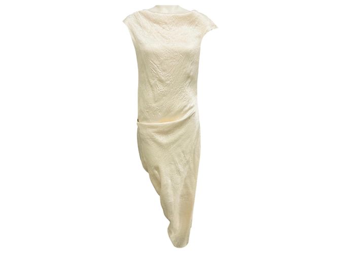 Alexander Mcqueen McQueen Oyster Draped Smashed Satin Midi-Kleid mit asymmetrischem Saum Beige