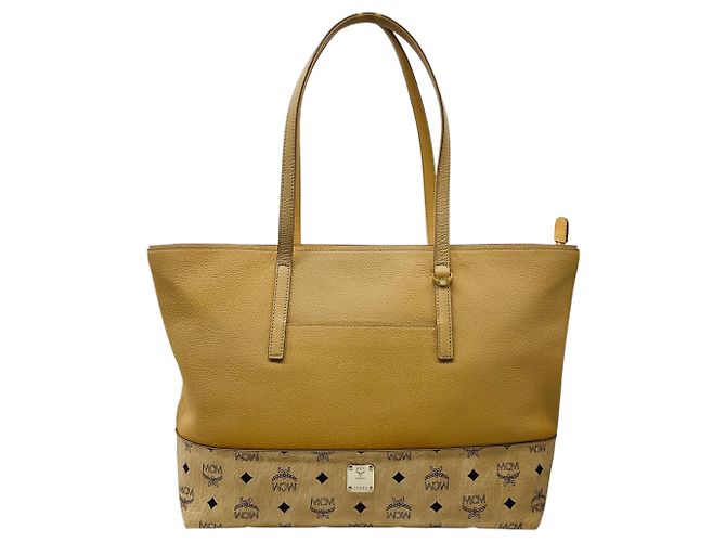 Bolsa Tote Shopper MCM Wilder em couro bege e couro Visetos