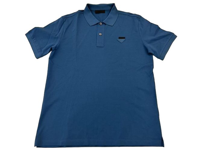 Prada Blue Cotton Logo Polo Shirt
