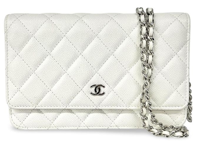 Chanel Chain CC Wallet on Chain Quilted Caviar medium Bianco