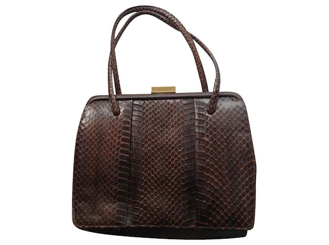 Autre Marque Braune Handtasche aus Pythonleder 