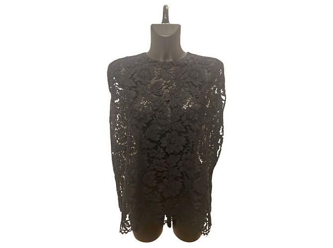 Top in pizzo nero floreale Valentino