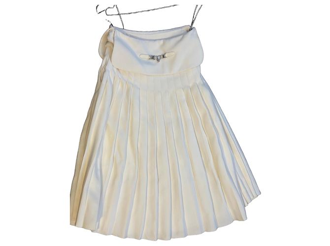Saia plissada Hermès em seda e algodão Branco 