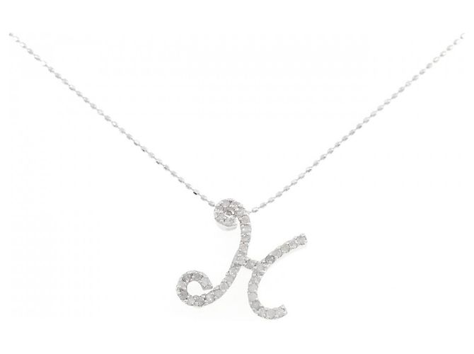 Autre Marque Au750 Weißgold Initial H Diamant-Halskette Silber