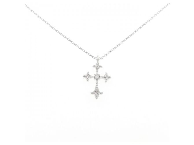 Autre Marque K10 Weißgold Kreuz Diamant Halskette Silber
