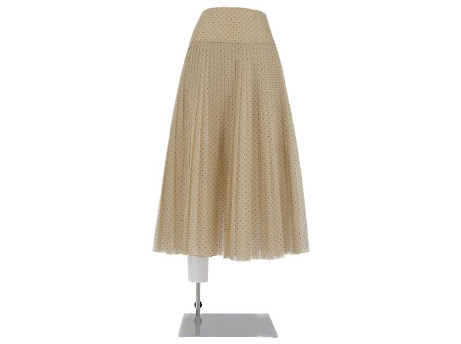 Dior Saia plissada com bolinhas pretas Bege