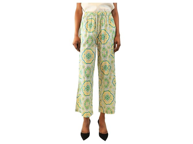 Heidi Klein Pantalones estampados verdes con cordón ajustable - talla XS