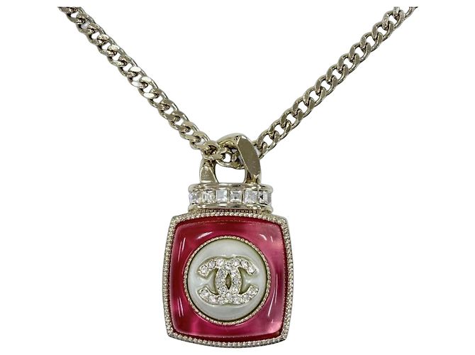 Colar com pingente de motivo de perfume com strass Coco Mark CHANEL A22C Rosa Dourado
