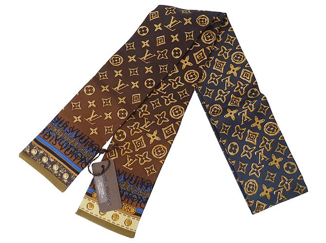Sciarpa in seta Monogram Louis Vuitton Marrone Blu navy 