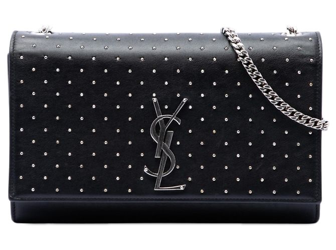 Saint Laurent Borsa a tracolla Kate monogramma in pelle di vitello nera con borchie Medium