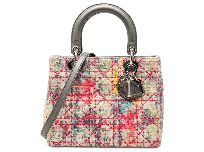Dior Beige Medium Multicolor Tweed Cannage Lady Dior