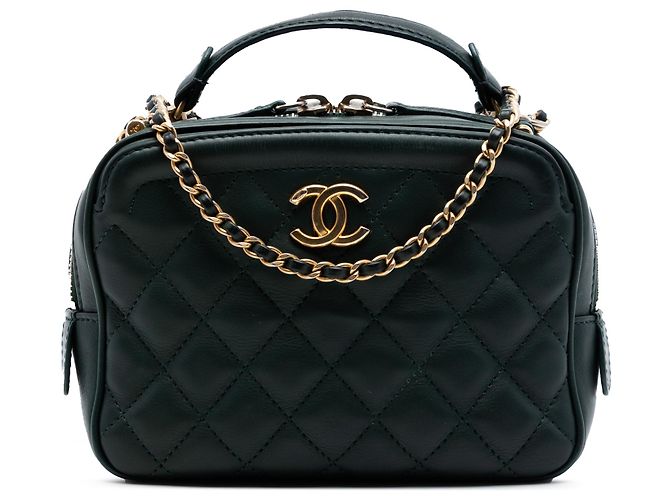 Vanity Case Chanel Green Small CC Quilted Calfskin Top Handle with Chain