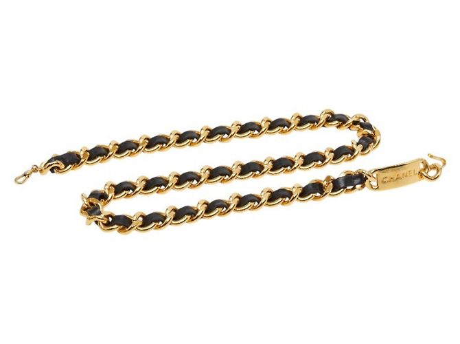 Cambon Cintura con catena e placca logo Chanel Nero D'oro