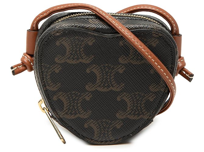 Céline Celine Brown Micro Triomphe Coated Canvas Heart Crossbody Marron