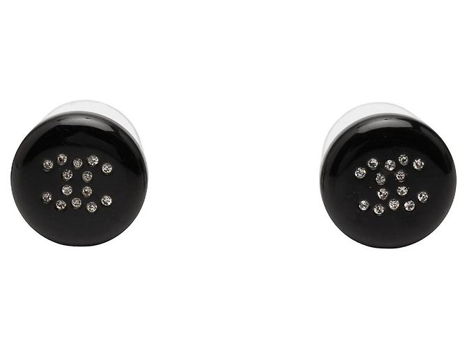 Orecchini a bottone Chanel Black CC in resina e strass Nero