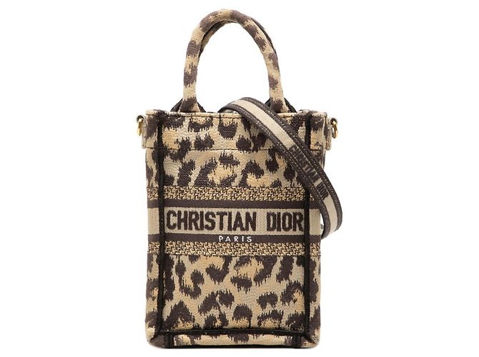 Borsa mini Christian Dior Leopard Book Tote Marrone