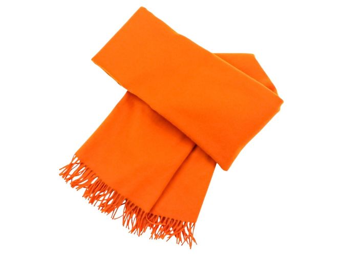 Hermès Hermes Orange Cashmere Wool Stole