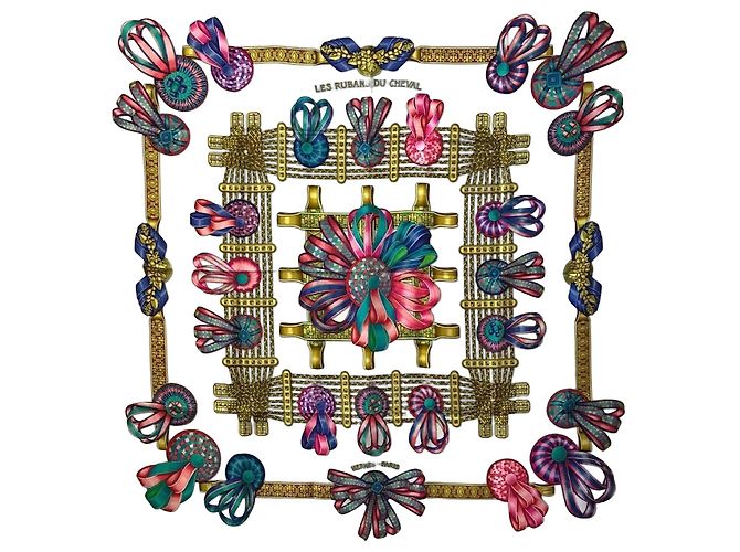 Hermès Pañuelo de seda Les Rubans du Cheval Hermes Blanco Multicolor