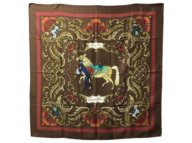 Hermès Sciarpa Carré 90 Hermes Cheval Turc Marrone