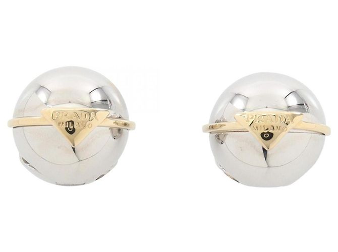 Prada Triangle Logo Stud Earrings Silvery Golden