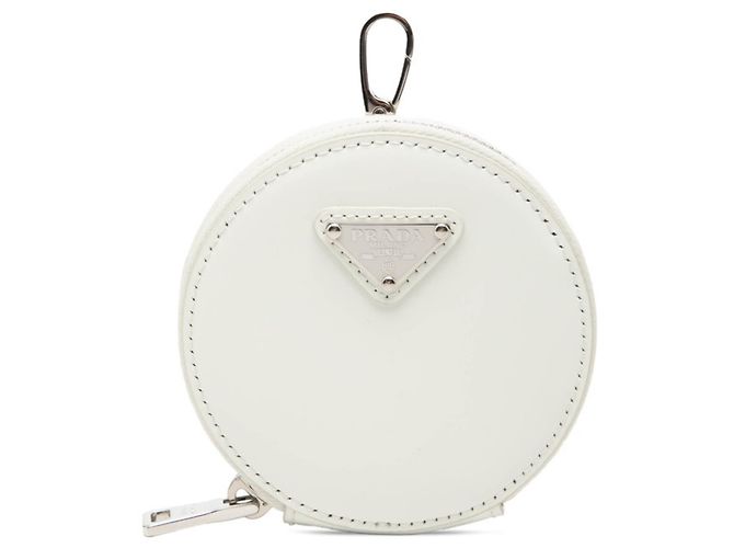 Prada Triangle Logo White Patent Leather Coin Case