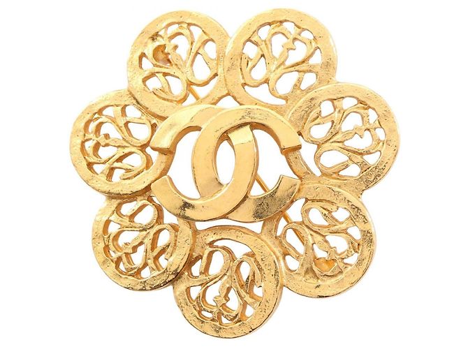 Classique Broche Fleur Logo Coco Chanel Doré