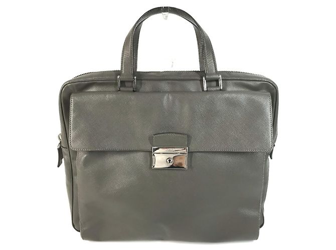 Prada Aktentasche aus grauem Saffiano-Leder Braun