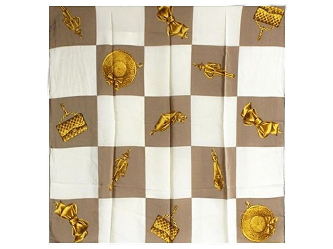 Sciarpa in seta Chanel Beige e Off-White Bianco sporco 
