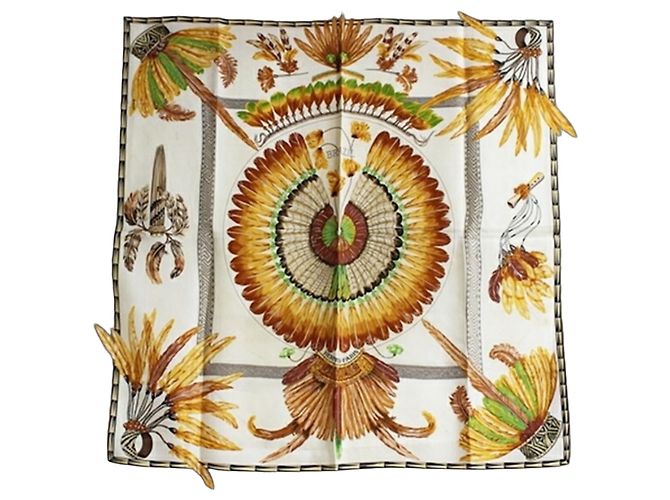 Hermès Sciarpa in seta Hermes Carré 90 BRAZIL Beige Bianco sporco
