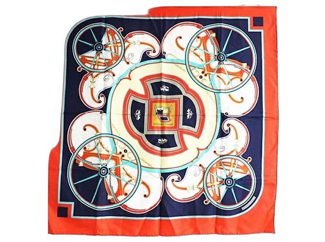 Hermès Sciarpa di seta Hermes Carré 90 Washington's Carriage Multicolore Blu navy