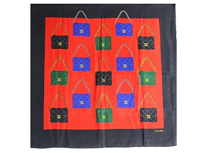 Sciarpa in seta nera e rossa Chanel Nero Rosso 
