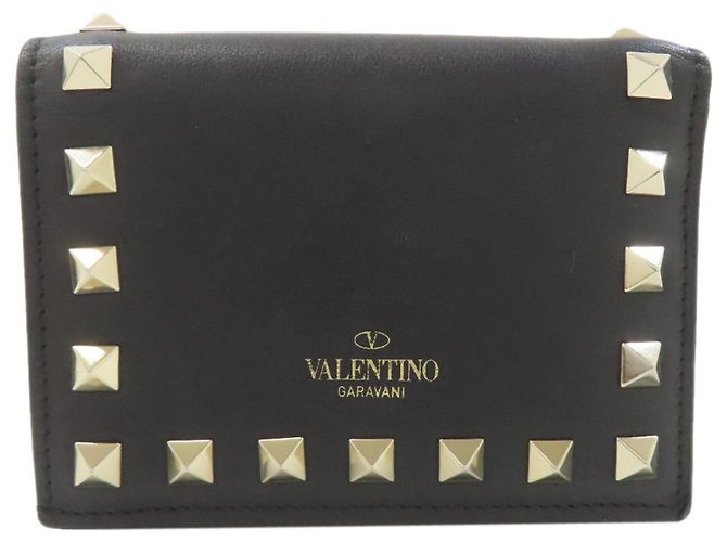 Valentino Garavani Valentino Rockstud Bi-fold Leather Wallet for Women Black 