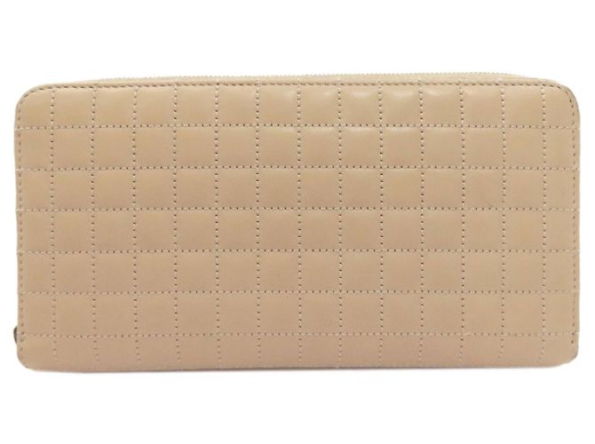 Céline Celine Round Zipper Quilted Leather Long Wallet Brown