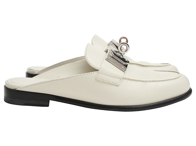 Kelly Mules Iota Hermès em couro branco