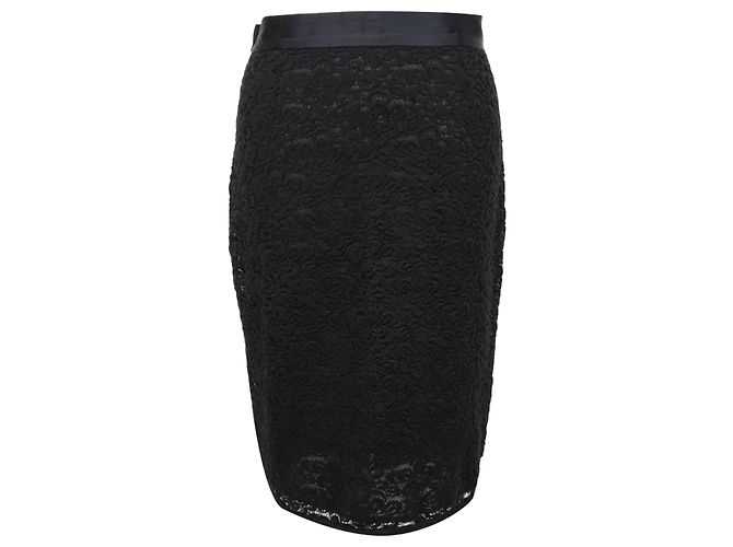 Dolce & Gabbana Spitzen-Midi-Bleistiftrock aus schwarzer Polyamid