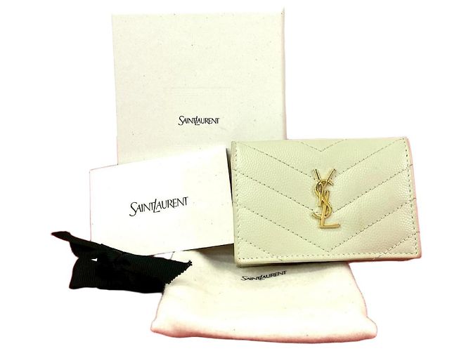 Portafoglio a tre pieghe in pelle Yves Saint Laurent Bianco