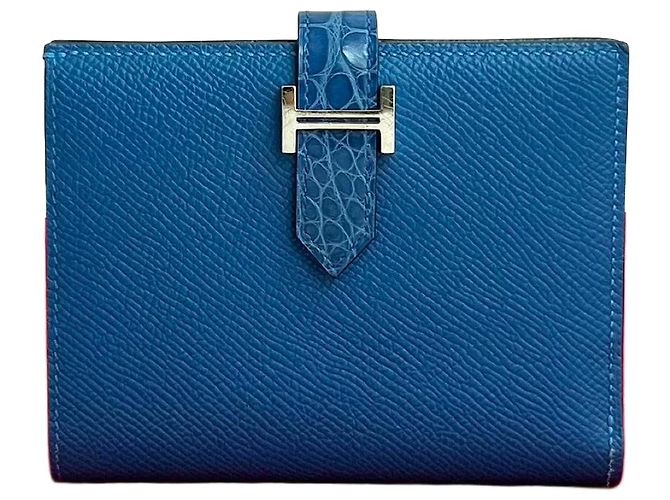 Béarn Hermès Carteira compacta Hermes Bearn em pele de jacaré e vitela Azul