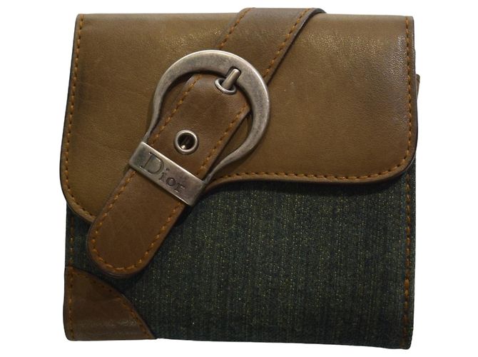 Dior Saddle Compact Wallet Denim Leather Khaki Brown