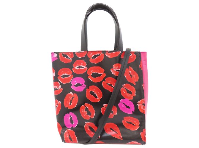 Marni Museo Lip Pattern 2-Way Lederhandtasche Schwarz Pink