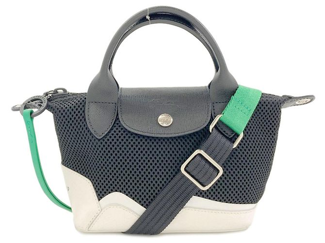 Longchamp Mesh 2-Way Handtasche Schwarz Weiß