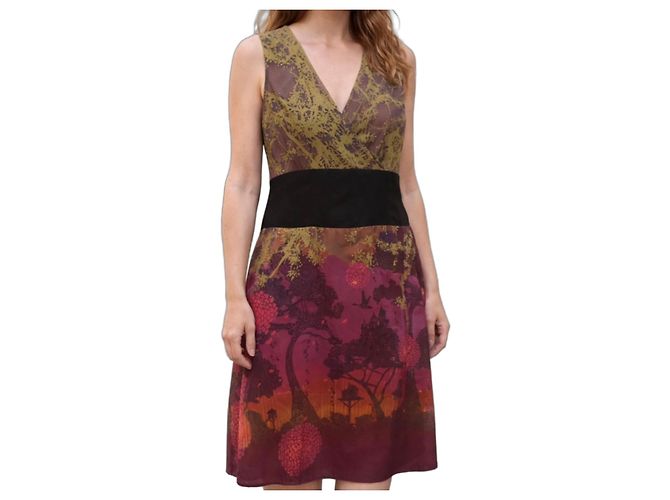 Autre Marque Anatopik Sommerkleid mit Print Braun Rot Grün Lila