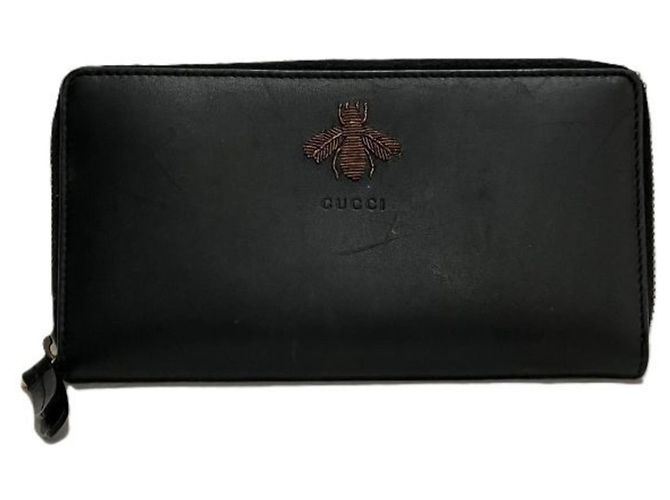 Gucci Animalier Bee Leather Long Wallet Black