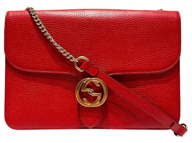 Borsa a tracolla in pelle Gucci Interlocking G Rosso
