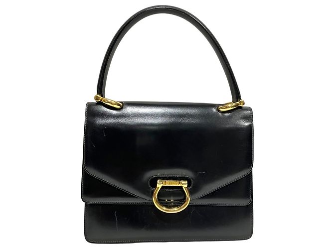 Céline Celine Gancini Hardware Double Flap Handbag Black