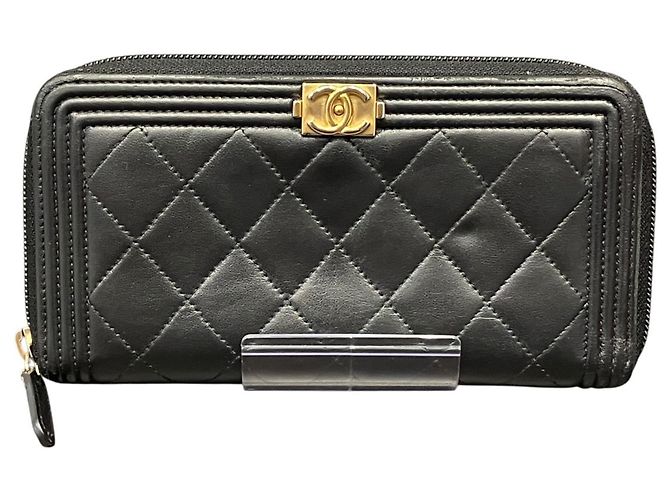 Cartera larga de piel de cordero negra Chanel Negro